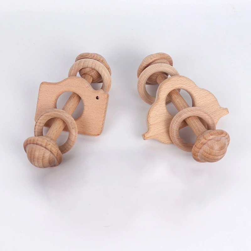 

Baby Wooden Beech Rattle Ring Soother Molar Teether Toddler Teething Nursing Toy