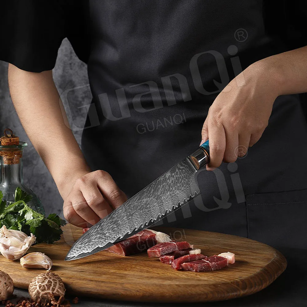 Нож шеф-повара из дамасской стали Профессиональный кухонный резец с лазерным