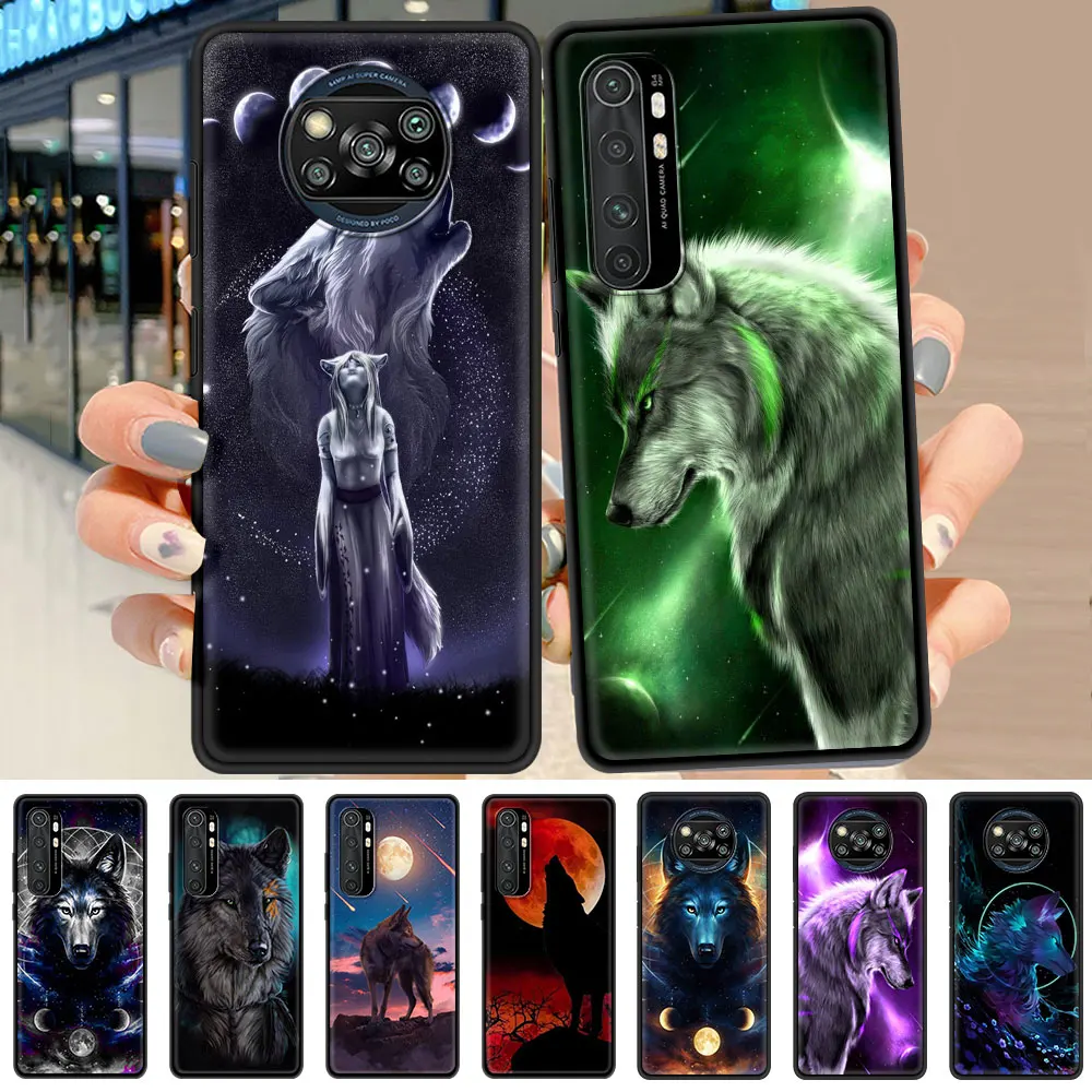 

Cute Wolf Moon Case For Xiaomi Mi Poco X3 NFC 10T Pro 5G Note 10 Lite 10S 9T M3 11 9 A2 Black Soft Phone CC9 8 Cover Fundas