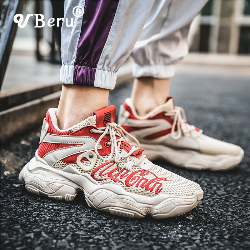 Мужские кроссовки на толстой платформе удобные дышащие для бега шнуровке