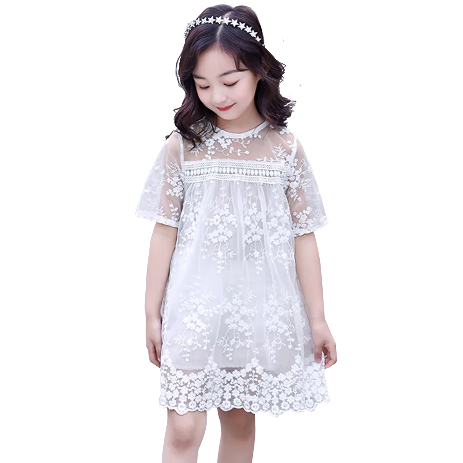 Summer Dress Girl White Color Dresses For Casual Style Kids Flower Embroidery Childrens Clothing | Детская одежда и обувь
