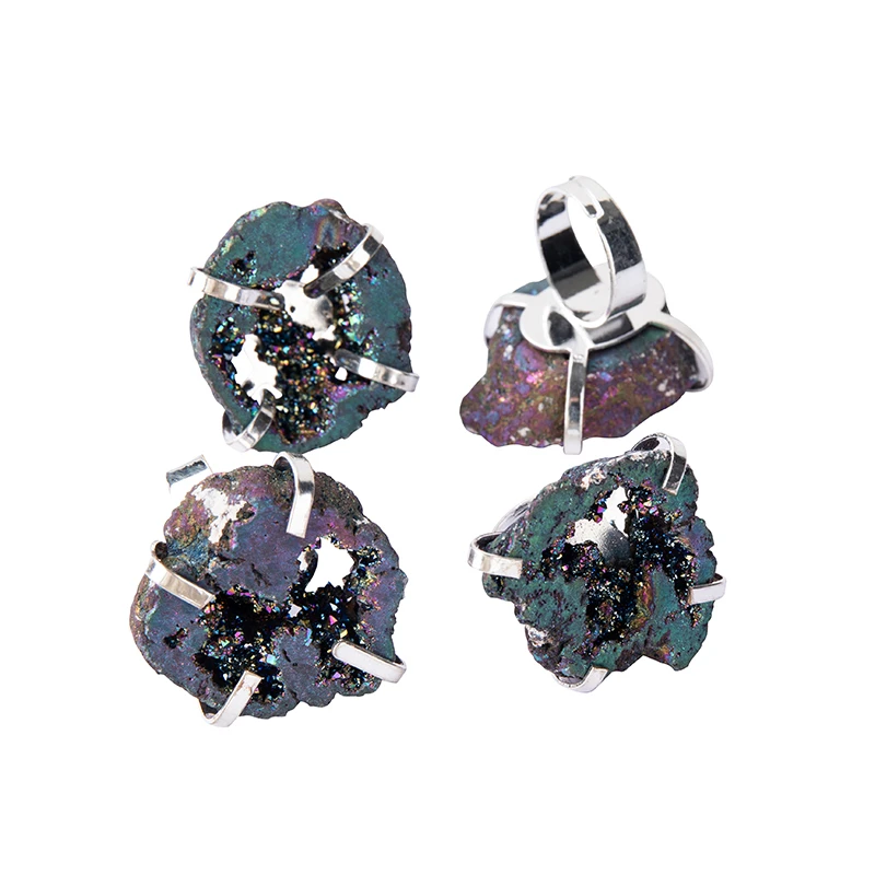 

New Irregular Natural Stone Druzy Knuckle Ring Adjustable Drusy Crystal Open Finger Rings For Women Wedding Jewelry