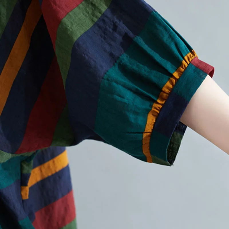 

Plus Size Women Tshirt Batwing Sleeve Summer 2020 Cotton Linen T Shirts Ladies Loose Big Size Korean Tshirt Striped Tops T-Shirt