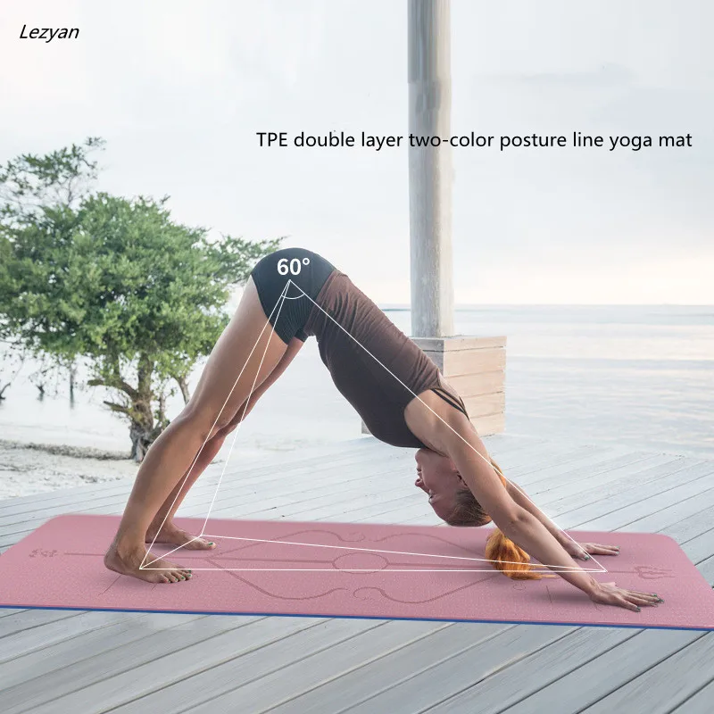 

Двухслойный нескользящий коврик Lezyan из ТПЭ для йоги, 1830*610*6/8 мм, коврик для йоги и упражнений с линией положения для фитнеса, гимнастики и пил...