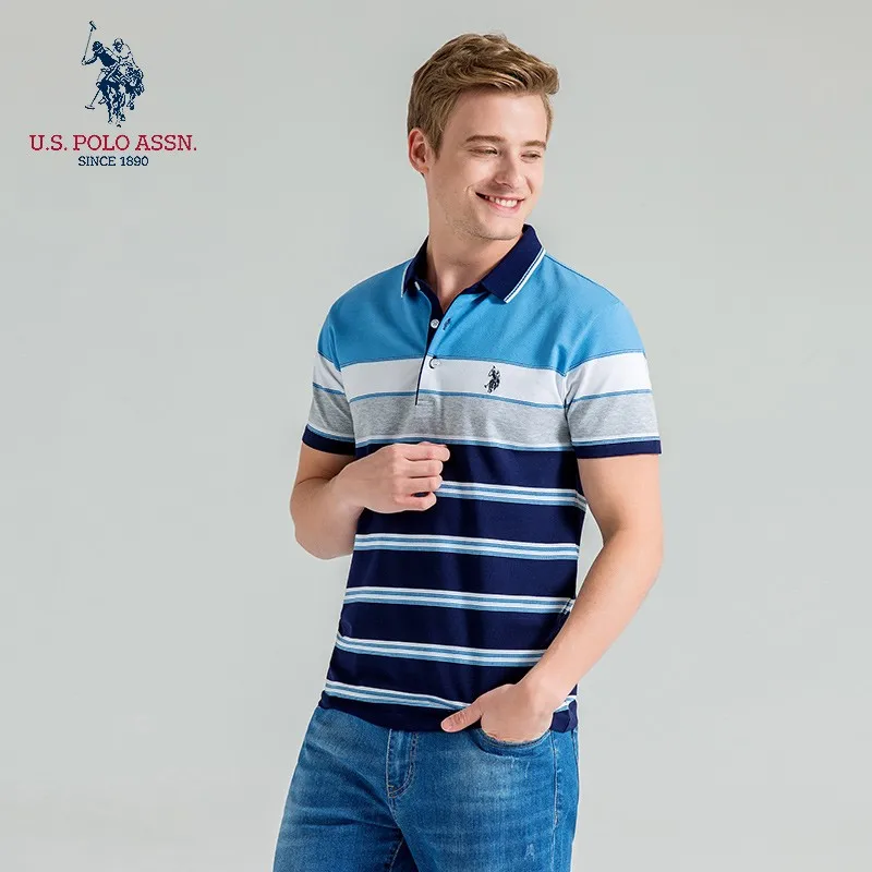 Polo Assn. Новая Летняя мужская рубашка-поло с коротким рукавом и вышивкой в полоску