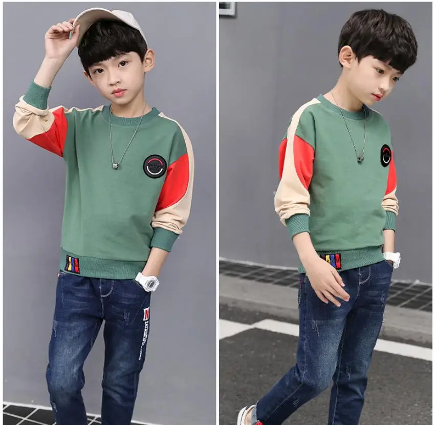 Детская одежда футболка для мальчиков новинка 2019 осенняя больших Корейская