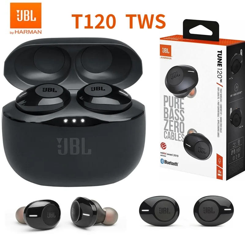 Original JBL T120TWS True Wireless Bluetooth Earphones TUNE 120 TWS Stereo Earbuds Bass Sound Headphones Headset with Mic