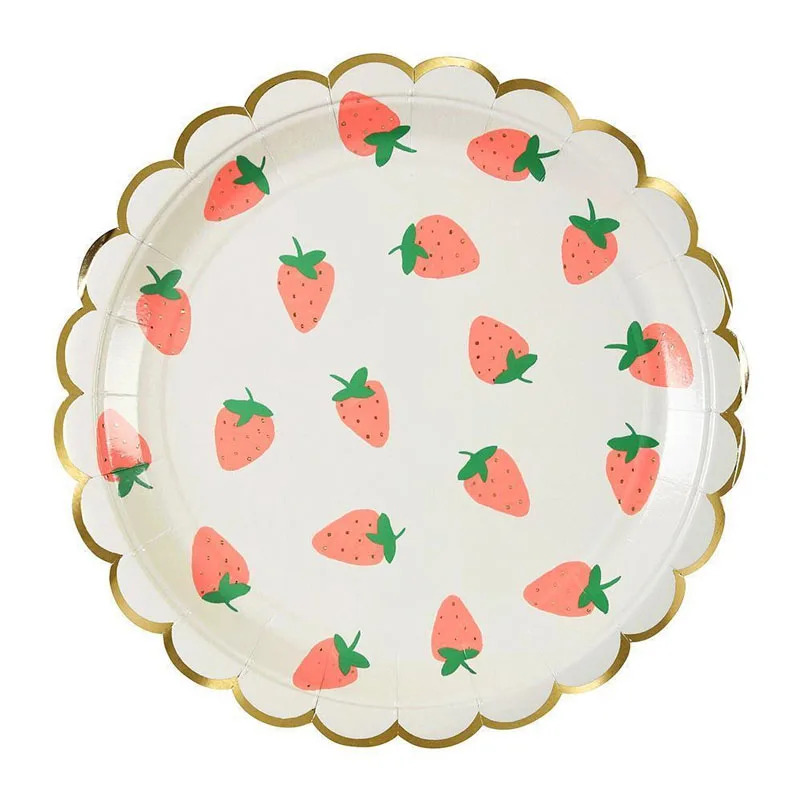 Одноразовые столовые приборы розового цвета с позолотой клубники набор для