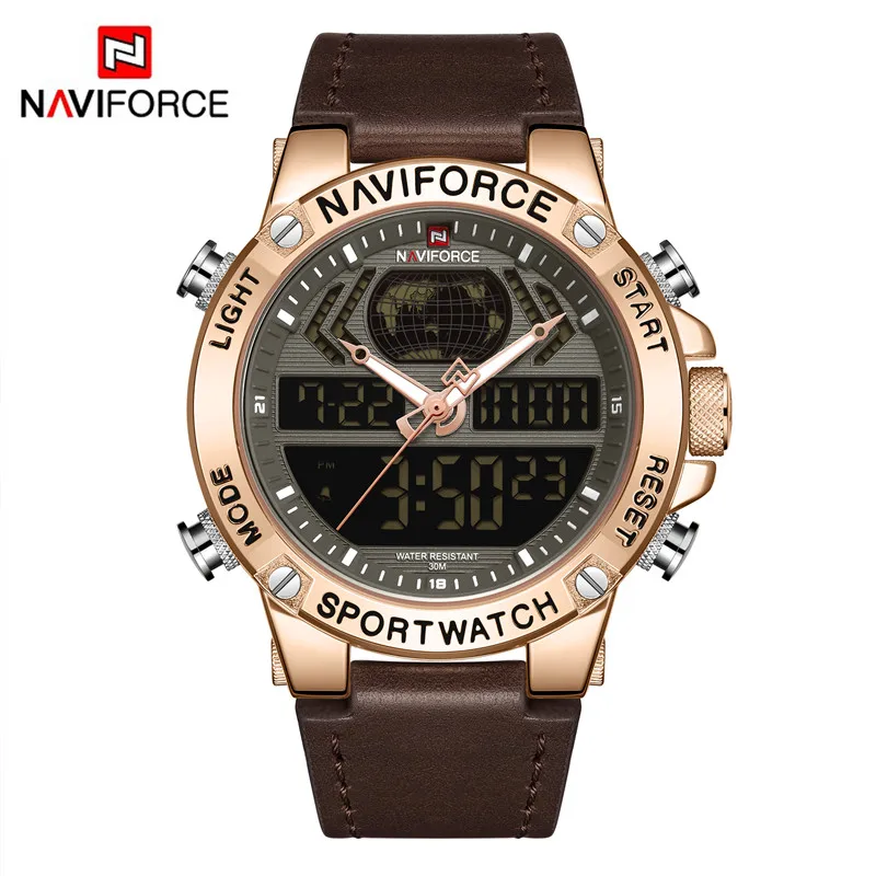 NA916401 without box NAVIFORCE мужские часы цифровые спортивные Топ брендовые роскошные мужские наручные часы военные из натуральной кожи светодиодный кварцевые деловые мужские часы 9164 - Цвет: NA916401 without box