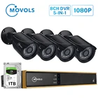 Система видеонаблюдения Movols, 8 каналов, 4 шт., 1080p, наружная, всепогодная, DVR
