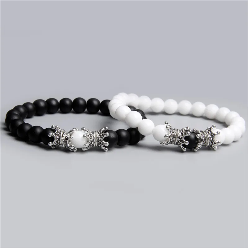 Пара черный белый любовь энергетические бусы браслет для женщин и мужчин дружба