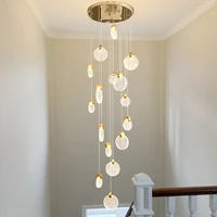 staircase long led pendant lighting luxury crystal lamp villa hotel pendant lighting postmodern rotating stair pendant light