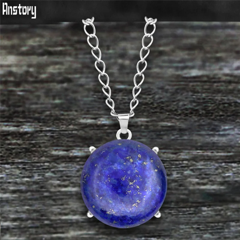 Винтажное круглое ожерелье с кулоном из кварца и лазурита античное