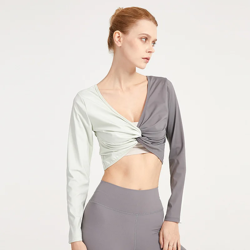 Женские белые укороченные топы для тренажерного зала йоги рубашки с длинным