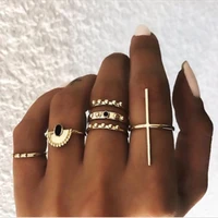 6 pcsset retro slender cross pattern metal dripping oil ring set for women joint ring combination new jewelry christmas gift