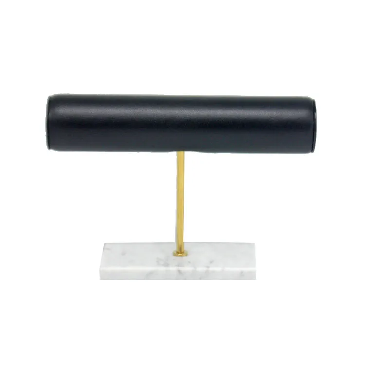 

White Marble Display Stand Shoot Props Stainless Steel PU Leather Bracelet Storage Watch Stand