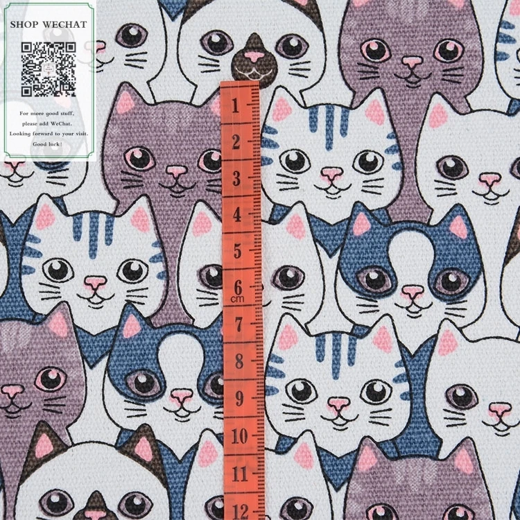 145 * 90CM Cute Cat Print Cotton Canvas 12 Ann Printed Handmade DIY Fabric Sofa Home Fabric|Шелковые ткани| |