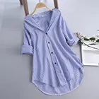 Женская рубашка-туника в полоску, шикарная блузка с кружевом, с V-образным вырезом и длинным рукавом, блузка большого размера 5Xl, на осень, размера плюс