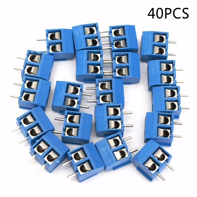 

40x Blue 2 Pin Way Screw 300V Terminal Block Connect Wires 5.08mm Pitch Mount