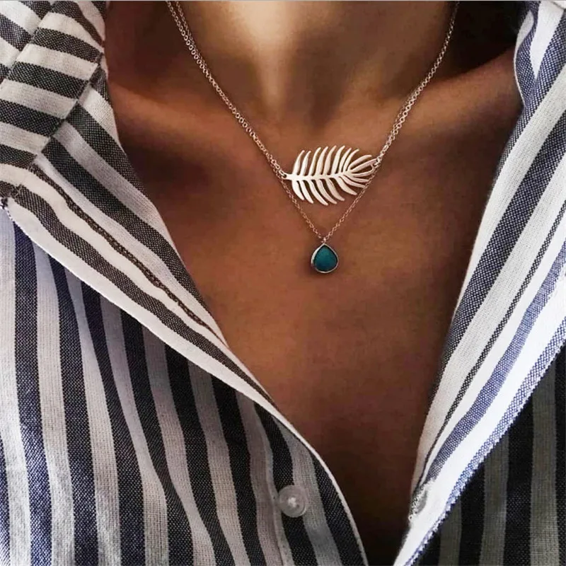 

Wholesale Fashion Trendy Water Drop Pendant Necklace Multilayer Clavicle Chain