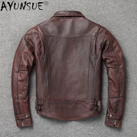 ayunsue genuine cow leather jacket men clothing spring autumn cow leather coats vintage brown motorcycle jackets 2021 kj6664