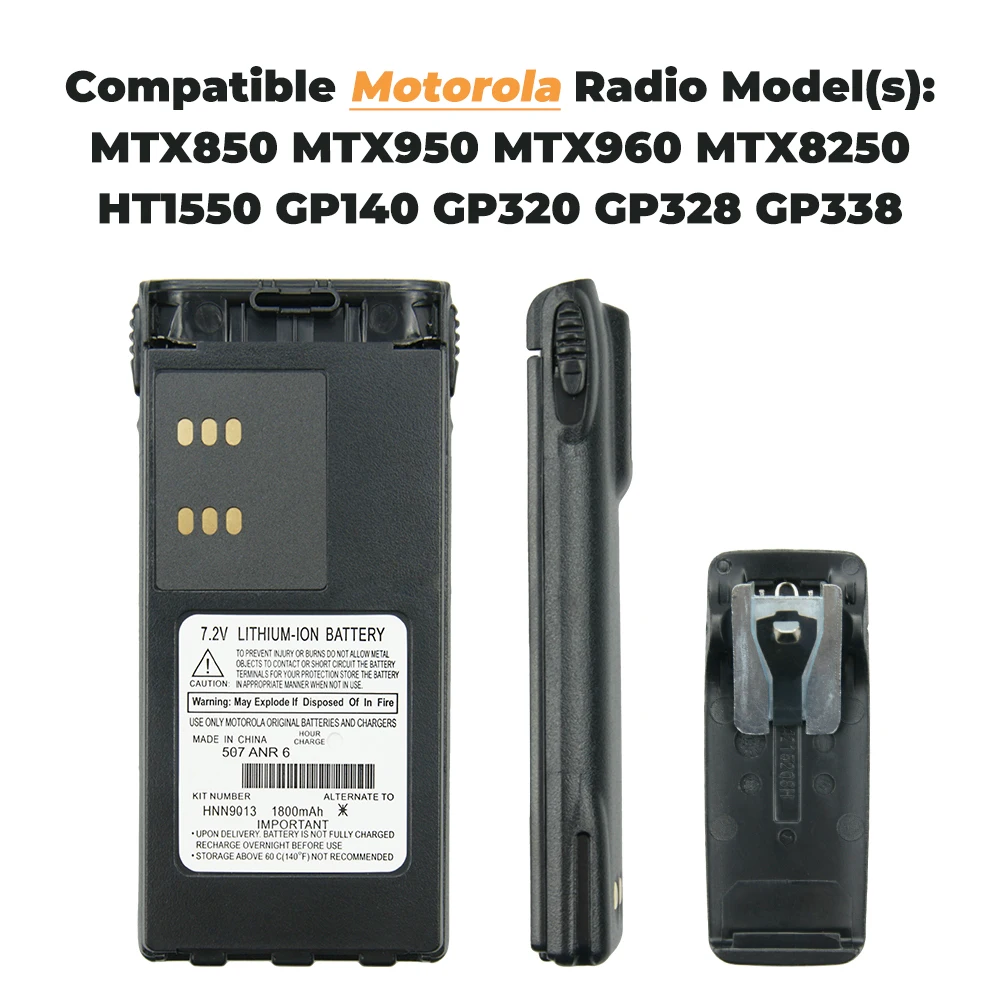 1800mAh Li-Ion Replacement Battery for Motorola Radio HT750 HT1250 GP320 GP328 GP338 HNN9008 HNN9008A HNN9008AR HNN9008H HNN9013 |