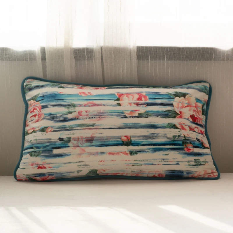 Синий край с окантовкой бархатная наволочка цветочным принтом Мягкий Чехол на
