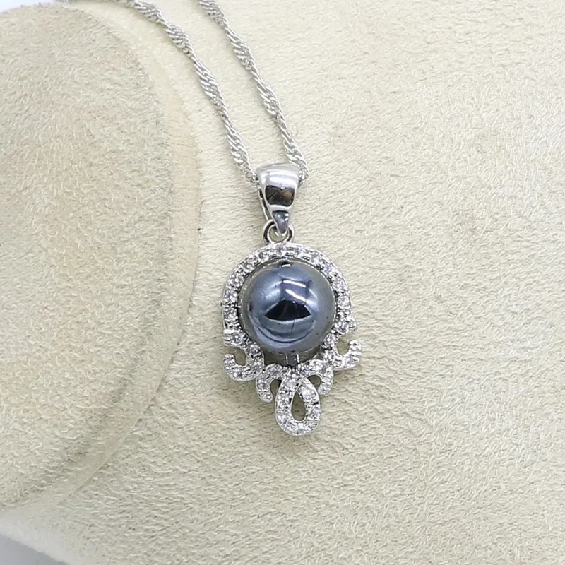 Серебряная бижутерия для невесты черный жемчуг набор украшений женщин кольцо