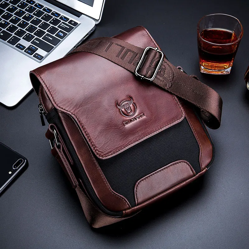 Сумка на плечо мужская с клиньями саквояж кросс-боди из натуральной воловьей