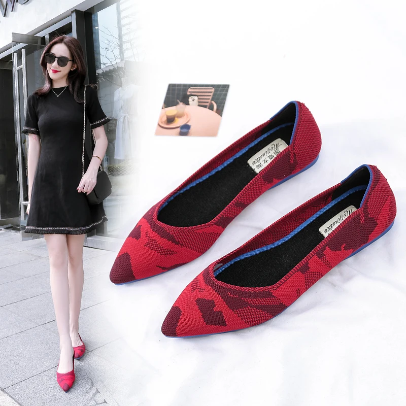 

Roman Hot Design Mixed Colors Pointed Toe Slip on Mules Women Single Shoes Microfiber Knitted Flats Femme 34-44 Ballet Lady