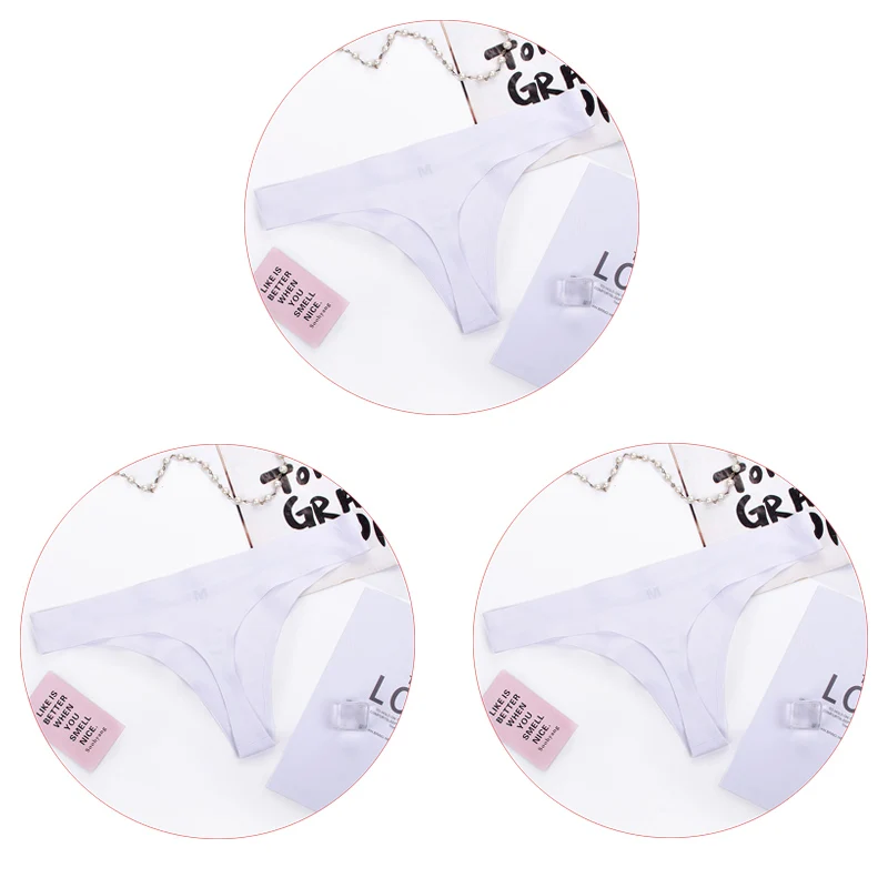 3Pcs-White 3 шт./компл. Бесшовные женские стринги Ice Silk большой Размеры Для женщин Трусы-стринги женские сексуальные трусики, шортики, Для женщин сексуальное нижнее белье - Цвет: 3Pcs-White