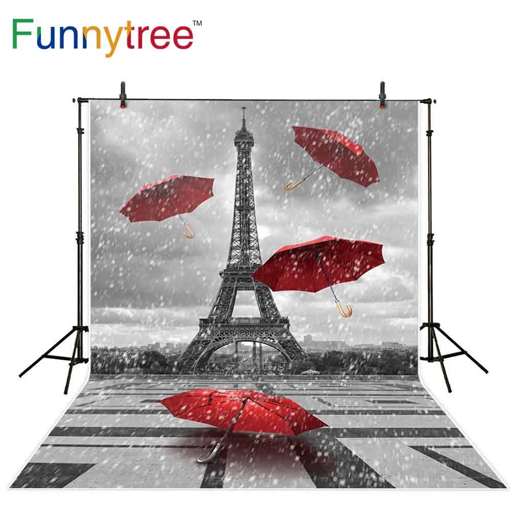 

Funnytree photography studio photo rain umbrella Eiffel Tower February 14 Valentine background photozone photophone photocall