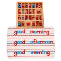 montessori educational wooden toys language wood small movable alphabet red blue with mat for small movable alphabets