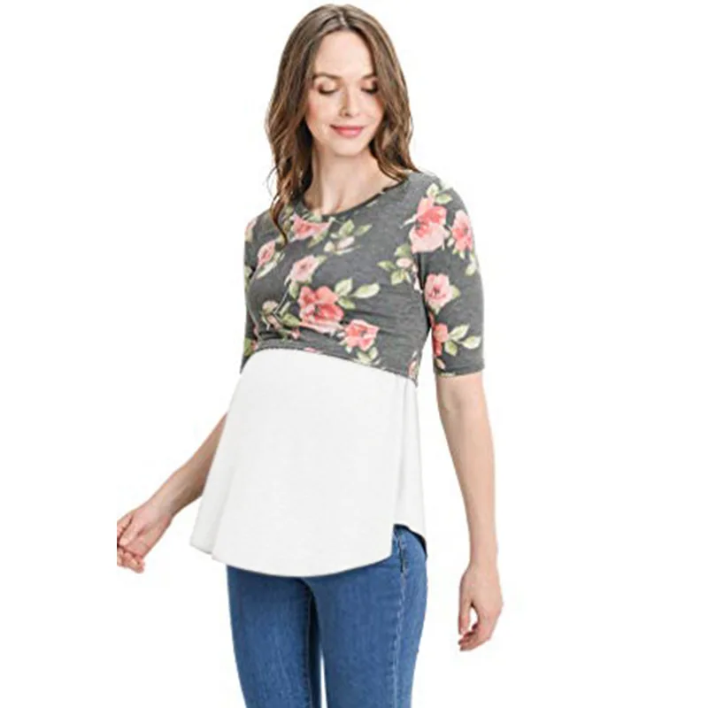 summer maternity clothes mother nurse tops floral printing short sleeve loose women tee shirt t-shirt ropa de maternidad 2020 | Мать и