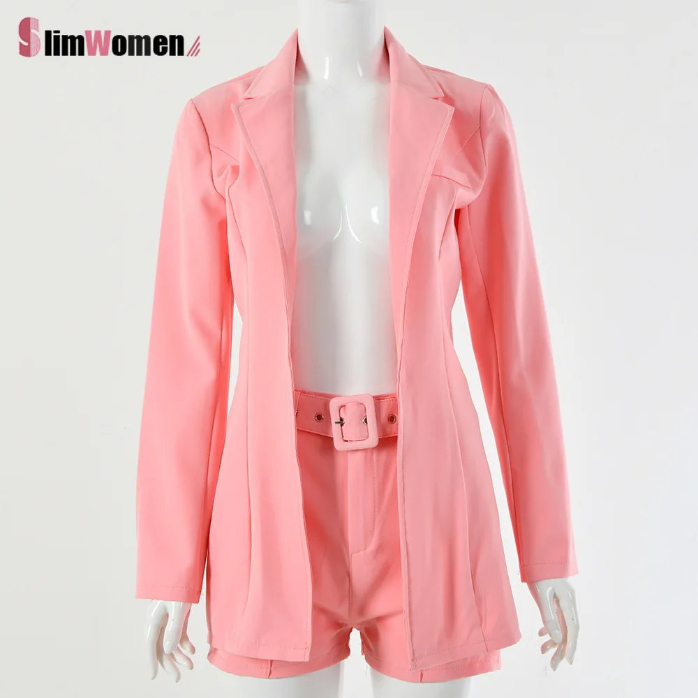 

Autumn Long Sleeve Cardigan Blazer Jacket Shorts Solid 2 Piece Set Lady Hot Sale 2021 Women Blazer Shorts Set Casual Short Suits