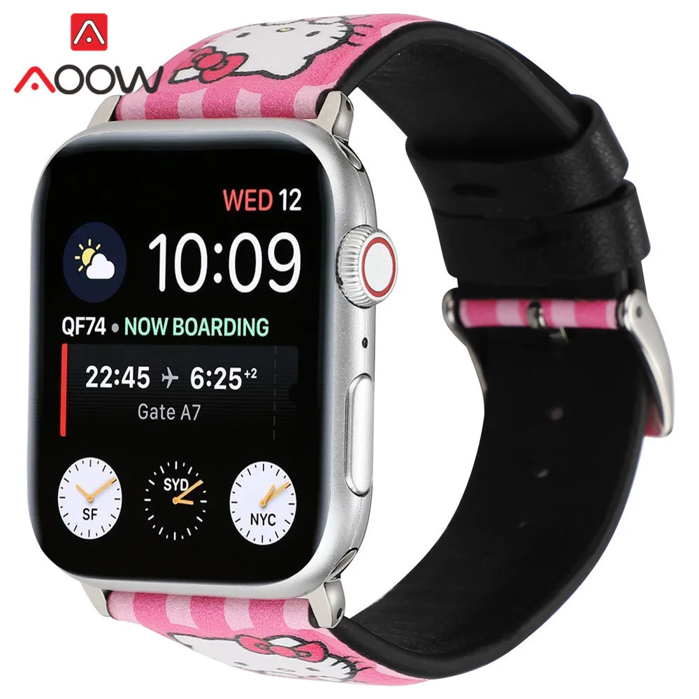 Кожаный ремешок для часов с мультяшным принтом для Apple Watch 40 мм 44 мм 38 мм 42 мм Микки браслет с подвеской в виде мыши ремешок для iWatch 1 2 3 4