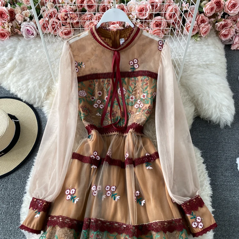 Женское элегантное Сетчатое платье из тюля с длинным рукавом-фонариком