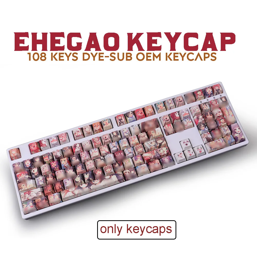 

108key PBT Keycaps Dye Sublimation OEM Profile Keycap Ahegao Anime Keycap For Cherry Mx Gateron Kailh Switch Mechanical Keyboard