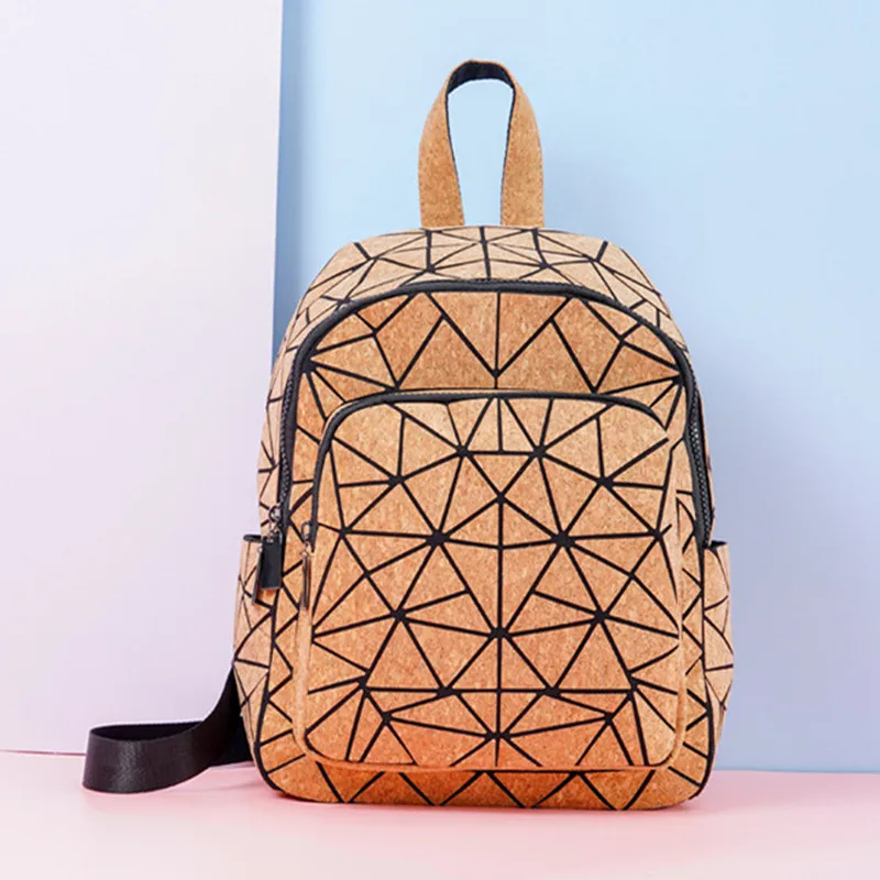 

Outdoor Travel Shoulder Bag Geometric Cork Female Youth Casual Folding student Schoolbag Eco-friendly Bark Backpack for Women's