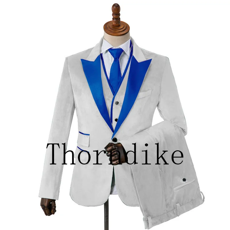 Фирменный мужской классический комплект из 3 предметов белые бархатные костюмы