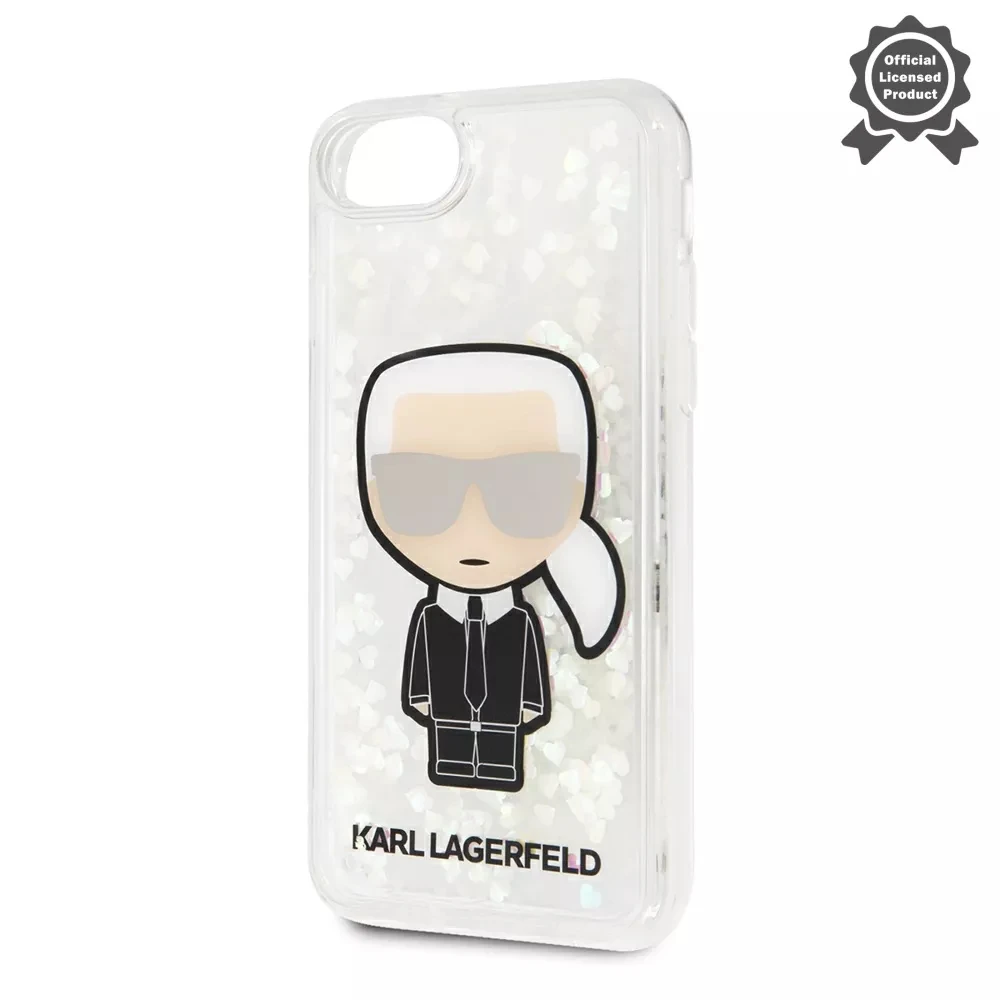Чехол Lagerfeld для iPhone 7 8 se 2020 Liquid glitter Karl Iconik Hard Transp (свечение в темноте) Аксессуары для телефона Накладка для смартфона.