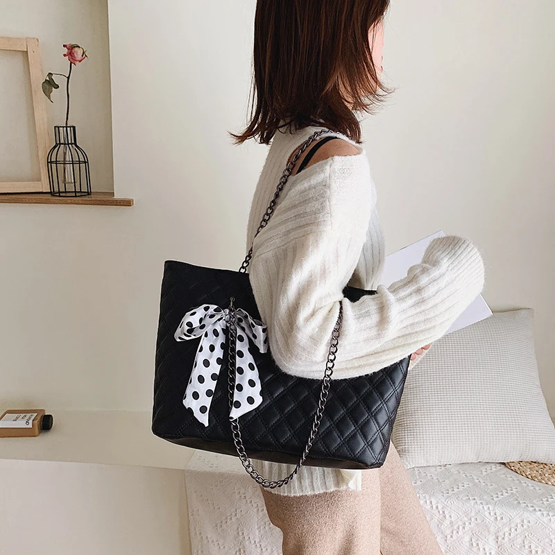 

High-Quality Chain Shiny Rhombus Large Bag Fashion Elegant Handbag Large-Capacity Leather Shoulder Bag Lady Messenger Bag