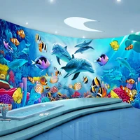 custom self adhesive bathroom mural wallpaper 3d ocean world dolphin aquarium theme space wall sticker pvc waterproof wallpapers