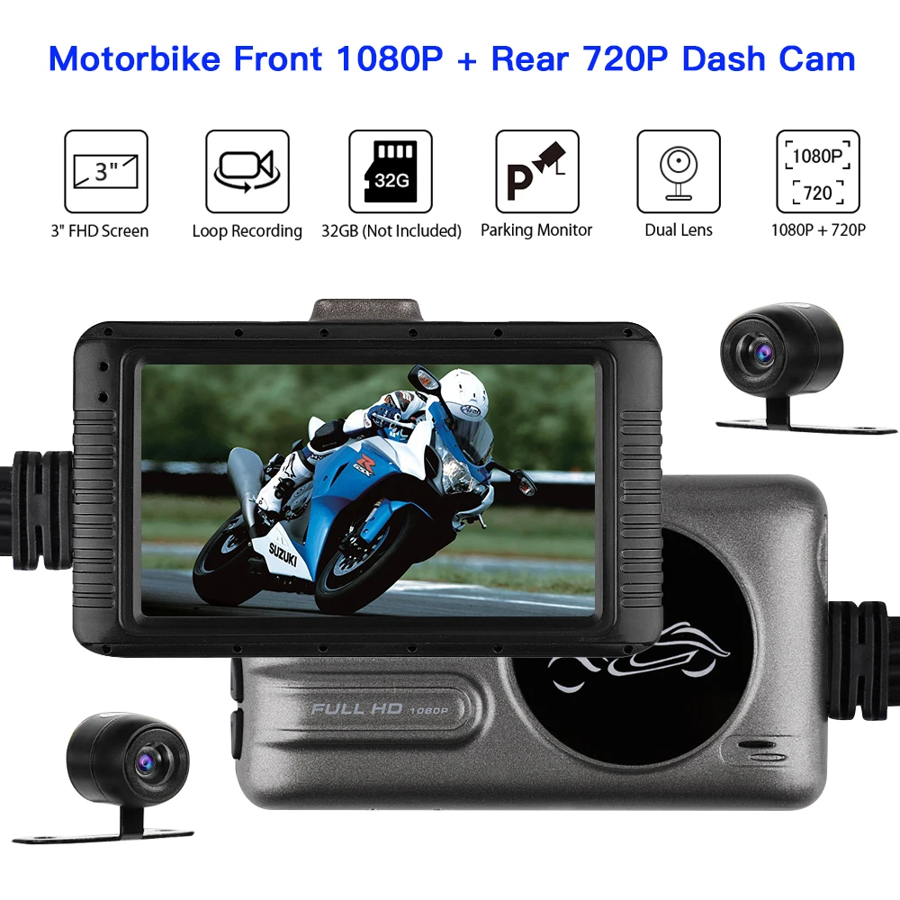 WONVON мотоциклетные DVR камеры безопасности Full HD 1080P/60f/s камера заднего вида Moto Dash Cam с