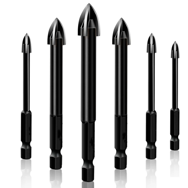 

Набор сверл для стекла, комплект из 6 твердосплавных насадок с 4 режущими кромками, для плитки и стекла