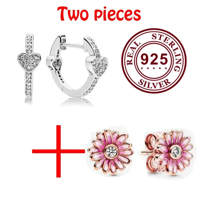 

100% 925 Sterling Silver Pan Earring Fashionable Rose Gold Daisy 2-piece Earrings For Women Wedding Gift Fashion Jewelry