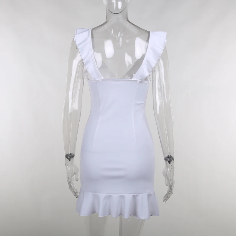 

hirigin 2021 Ruffles Sleeveless Sexy A-Line Mini Elegant Strapdress Women Slim V-Neck Solid Color Summer Party Dress For Women
