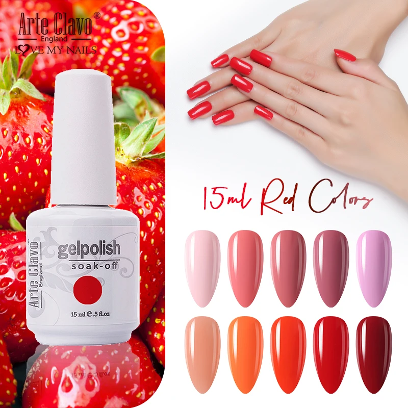 

Arte Clavo 15ml Red Orange Colors Gel Nail Polish Top Coat Gels Varnish Gellak Nail Art Design Manicure UV Gel Polish Soak Off