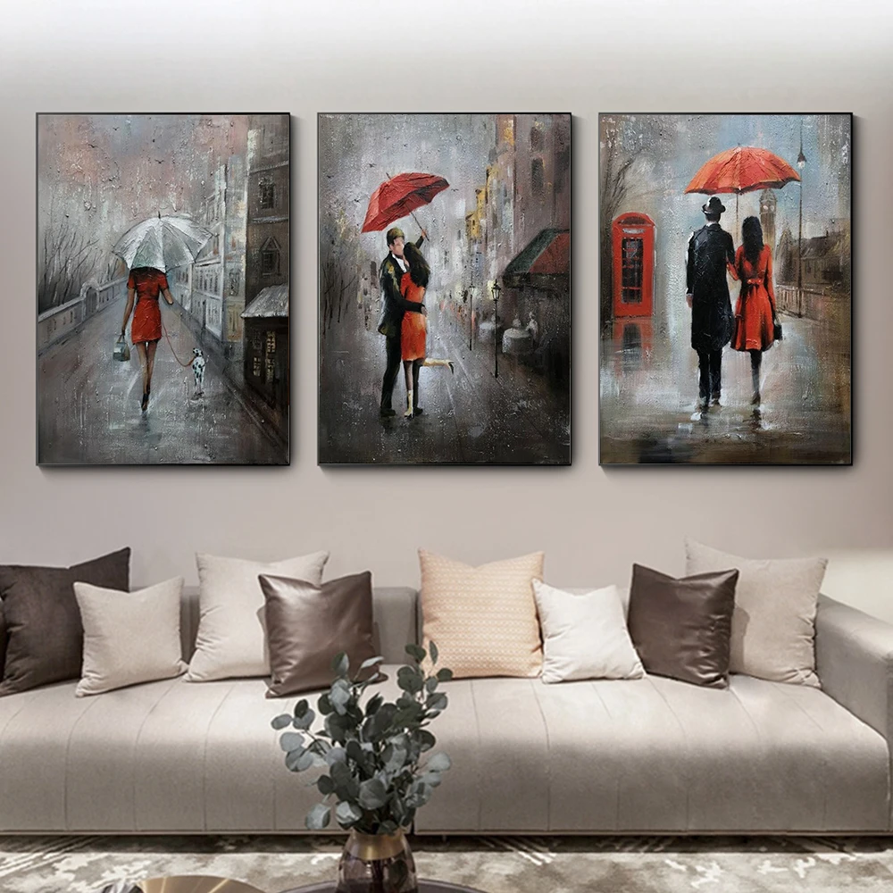 

Modern Abstract Posters and Prints Wall Art Canvas Painting Wall Decoration Streetscape Lovers in the Rain Pictures for Bedroom