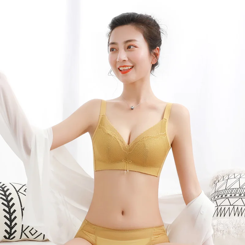 

Viscose Silkworm Yarn New Style Summer Underwear Woman-Free Steel Ring Push up Gauze Breathable Hive Anti-slip Adjustable Bra